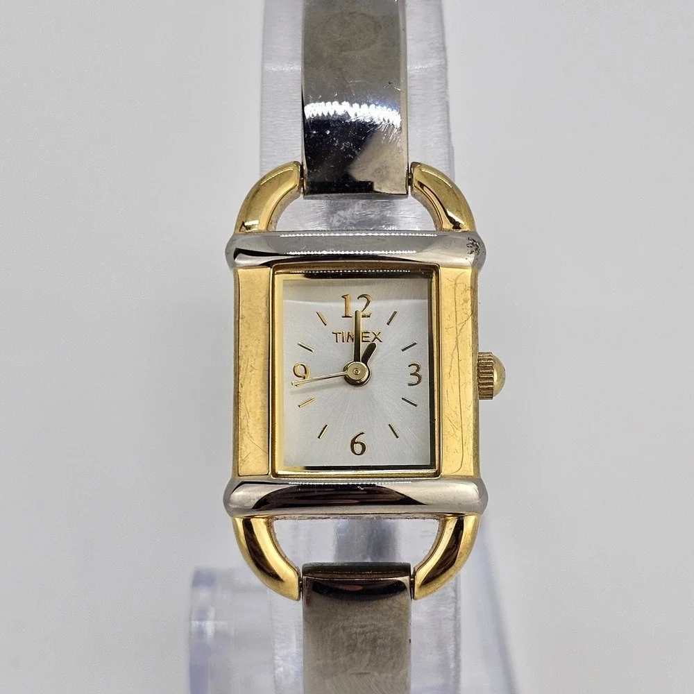 Timex Watch Analog Women 18MM White Dial Gold Gray Bracelet 6.5